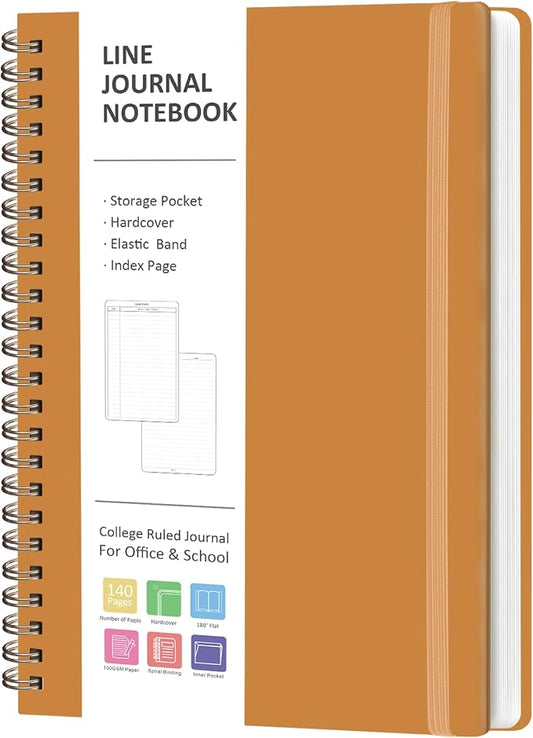 A5 Lined Spiral Journal Notebook, 146 Pages Hardcover Notebook with 100 GSM Thick Paper, Inner Pocket & Elastic Closure, 5.7" x 7.9", Notebooks for Work, School, College, Office, Journaling & Note Taking