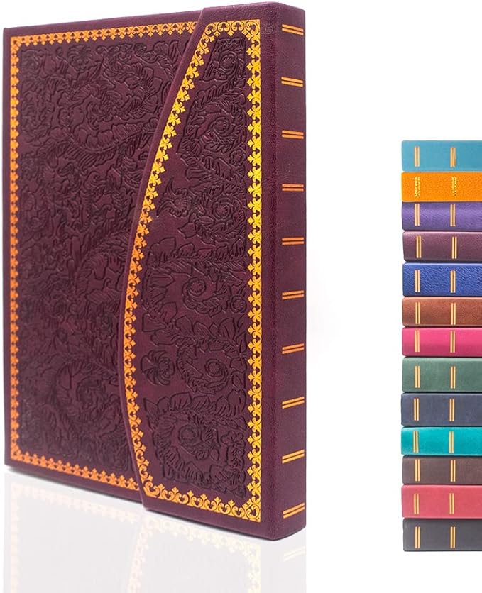 VICTORIA'S JOURNALS Magnet Journal, Carving Vintage Notebook Faux Leather Hard Cover Personal Diary Lined Pages Ribbon Bookmark, 8'' x 5.7''