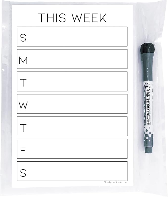 Dry Erase Weekly Calendar Planner Sticker Decal | Removable & Reusable | Magnetic Fine-Tip Marker Included (6 x 9 inches, White)