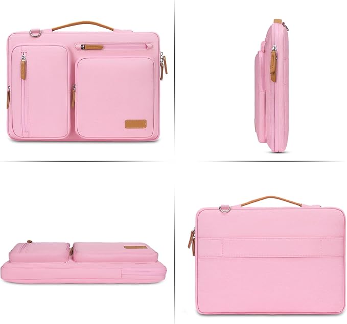 MOSISO 360 Protective Laptop Shoulder Bag,13-13.3 inch Computer Bag Compatible with MacBook Pro 14, HP, Dell, Lenovo, Asus Notebook,Side Open Messenger Bag with 4 Zipper Pockets&Handle, Pink