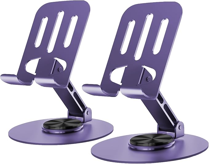 Universal Metal Cell Phone Stand, Multi-Angel Adjustable 360° Rotation Non-Slip Metal Phone Stand Compatible with iPhone 17 16 Pro Max and All Smartphones (Purple&Purple)