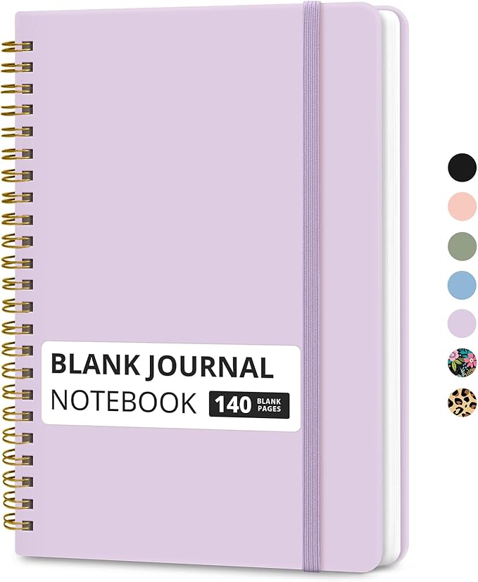 Taja Blank Spiral Journal Notebook for Women & Men, 140 Pages, Sketch Book, Plain Notebook for Drawing & Sketching, Journals for Creative Writing, A5(5.7" x 7.9") – Purple