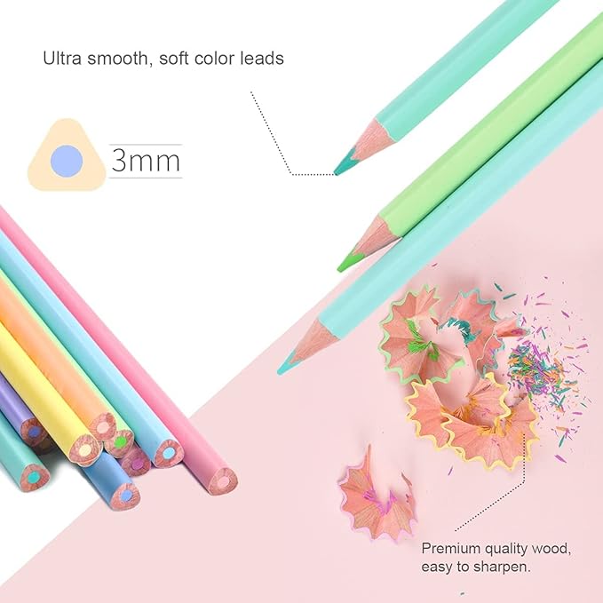 ECOTREE Macaron Colored Pencils, Soften Wood, Pastel Coloring for Adult and Kids, Art Supplies for School, Coloring, Drawing, Shading, Back to School Supplies, 12 Count