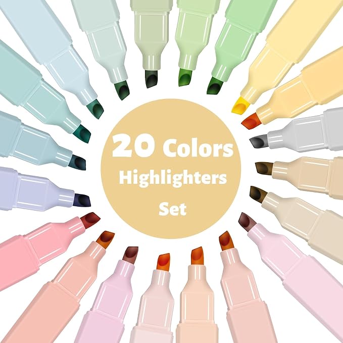 Highlighters, Pastel Highlighters Set, Assorted Color , Chisel Tip 20Pcs | cute ,high quality for bible study,books,journal,writing,school office