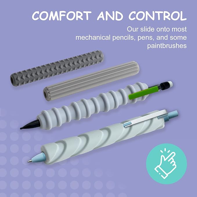 Pencil Grips, 4-Pack Textured Silicone Sleeves for Mechanical Pencils, Sensory Fidget ADHD Tool for Kids and Adults, Quiet Fidget Tools for Classroom Focus, Anxiety Relief（Black&Grey Set）