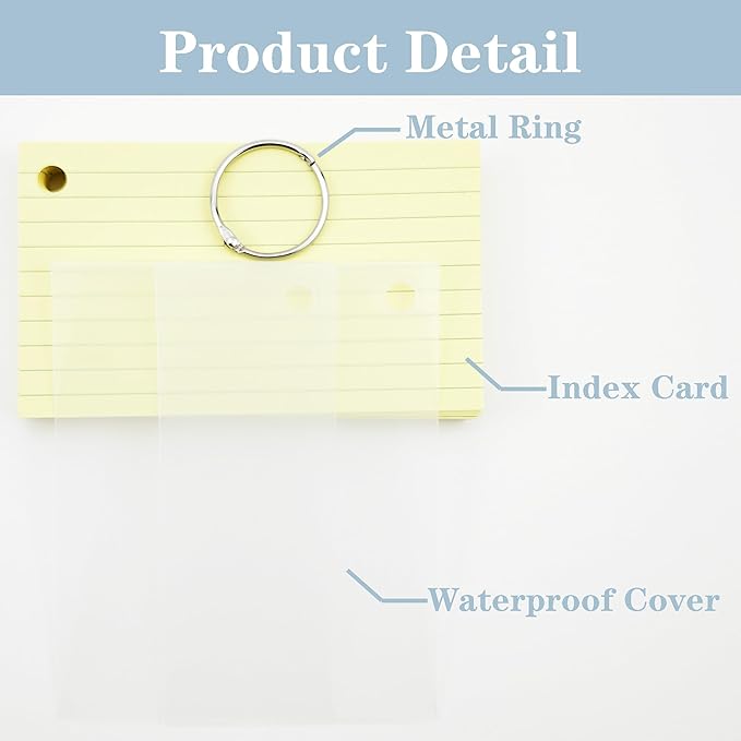 Ruled Index Flash Cards, Neon Colored Lined Index Cards with Rings, Waterproof Covers, Essential for School Study, Family Recipe Recording and Office Work, 3x5 inch, 500 count (Normal)