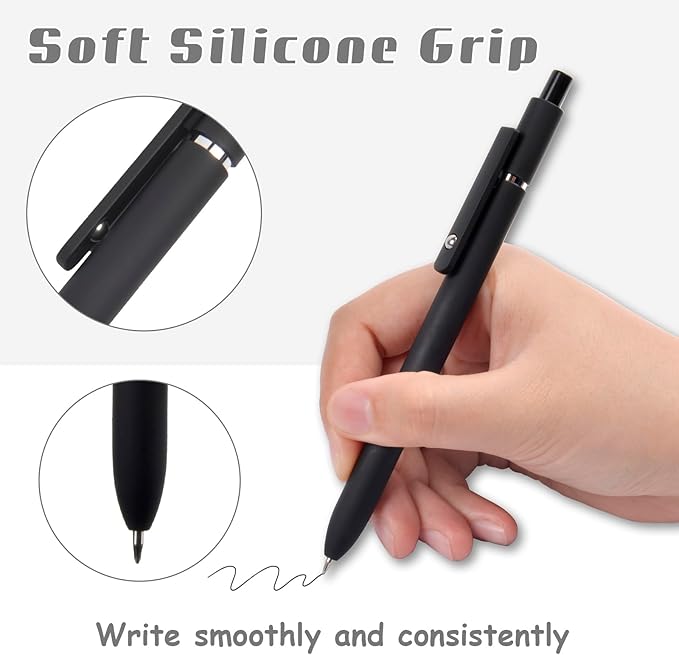 Gel Pens School Office Supplies - 6 Pcs 0.5mm Cute Ink Ballpoint with 10 Refills, Black White Fine Point Pen, Desk Accessories for Women College Teacher, Pastel Smooth Writing Pen for Journaling Gift