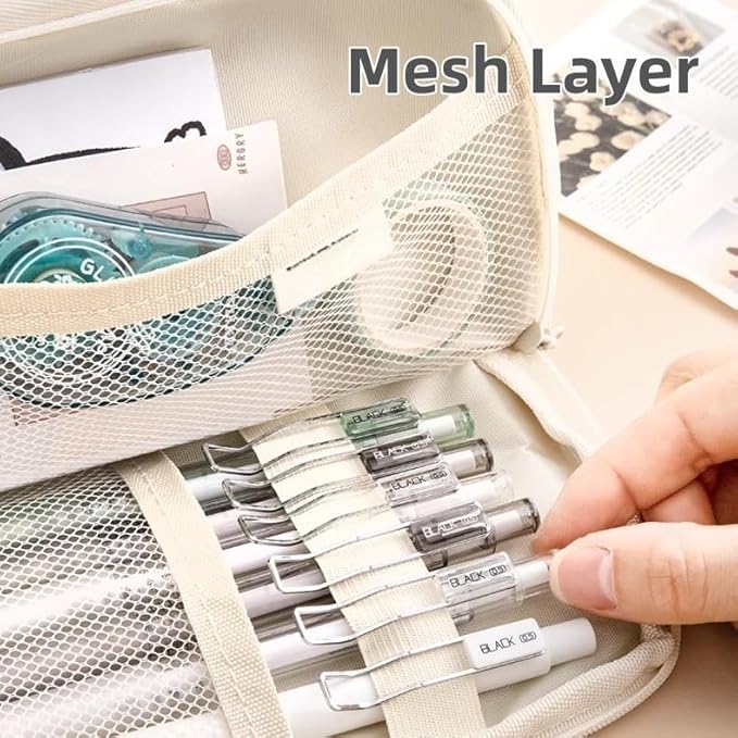 Simple Style Cotton Rope Pencil Holder - Large Capacity Multi-layered Pencil Case Organizer, Aesthetic Minimalist Fabric Pen Pouch with Zipper, Durable Eco-Friendly Pen Pouch Bag (Green)