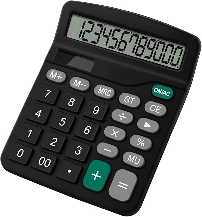 Desktop Calculator, 12-Digit Solar Calculator with Large Display, Big Easy-Press Buttons, Power Solar, Compact Office Desk Calculator for Home, School & Business
