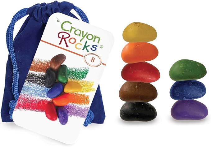 Crayon Rocks, Crayons in a Rock Shape, 8 Colors, Tripod Grip Made For Handwriting Development in Kids and Toddlers, Fun & Educational, Creative Activity, Comes in a Blue Velvet Bag