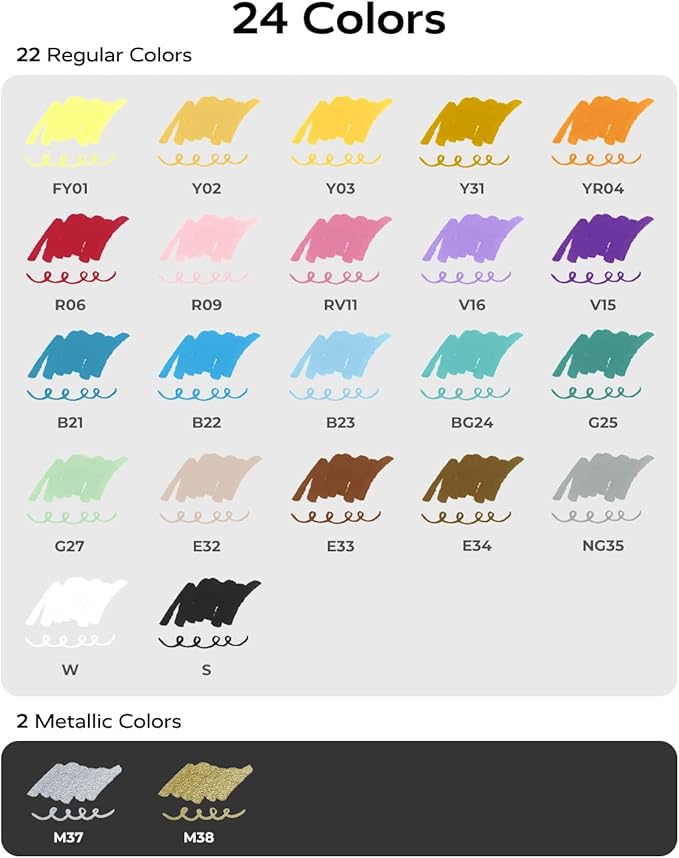 JusArt 24 Colors Dual Tip Acrylic Paint Pens Markers, Brush and Fine Tip, Premium Paint Pens for Wood, Canvas, Egg, Stone, Fabric, Rocks, Metal, Glass, Ceramic, DIY Crafts Making Art Supplies Gifts