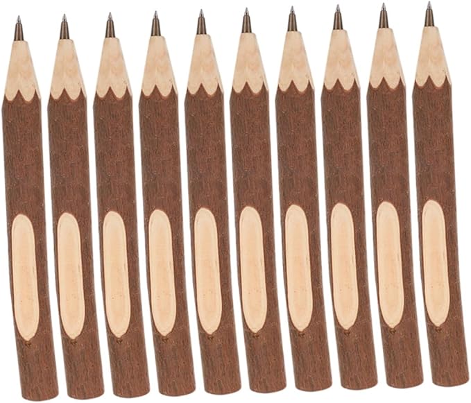 Natural Wood Ballpoint Pens 13cm, Eco-friendly Biodegradable Tree Bark Pens, Lightweight Portable Multi-function Writing Set of 10 for Daily Office and School Use