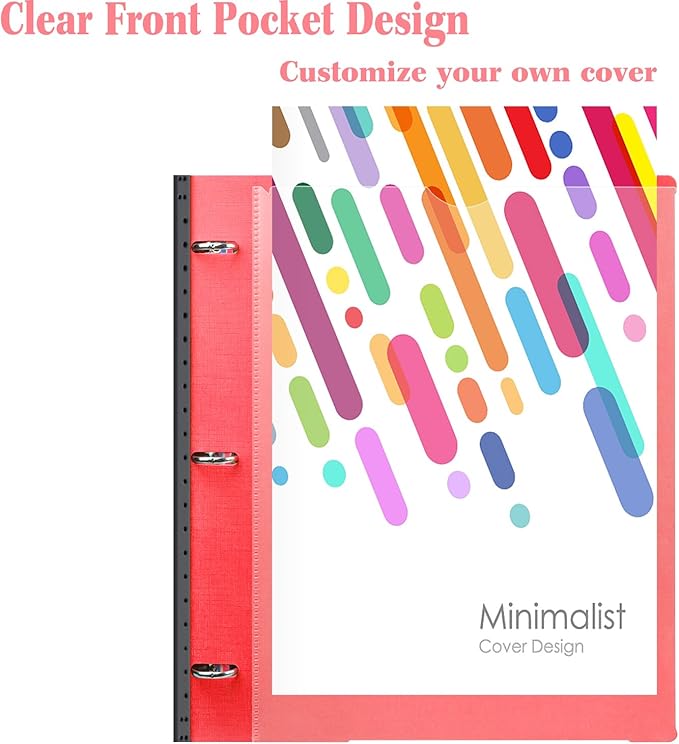INFUN All-in-one Telescoping Binder Notebook- 2PCS, 3 Ring Notebook Binder with 1 Plastic Movable Pocket Folder,5 Plastic Subject dividers and Graph Paper and College Ruled Paper - Red