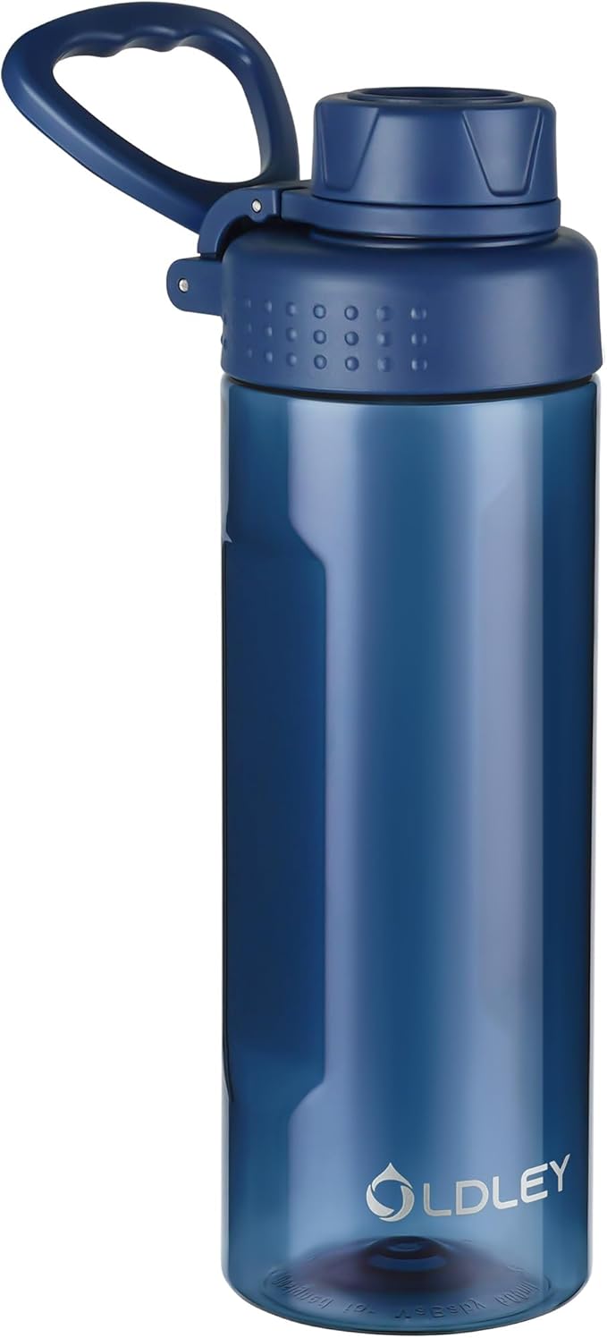 OLDLEY Water Bottles 20oz BPA Free Tritan Water Bottle with Carry Handle and Spout Lid, Leakproof Kids Water Bottle for Home,Travel, School, Outdoors,Navy Blue