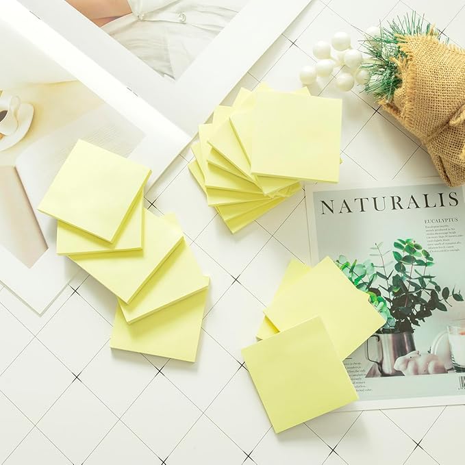 (24 Pads) Sticky Notes 3x3 in Yellow, Strong Adhesive, Clean Removal, Recyclable, Self-Stick Pads, Easy to Post for Home, Office, Notebook