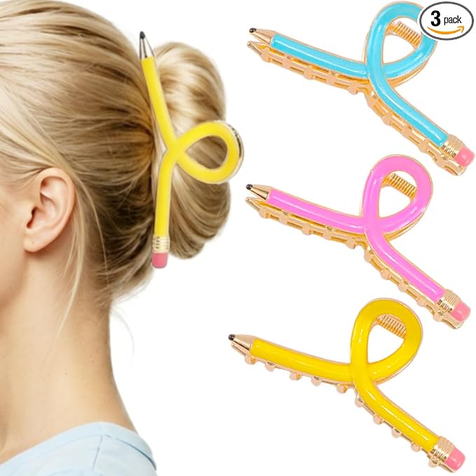 Pencil Hair Clips, Teacher Hair Clips 3Pcs Teacher Appreciation Gifts Teachers Hair Accessories for Women Fun Metal Claw Clips for Back to School Students and Teachers