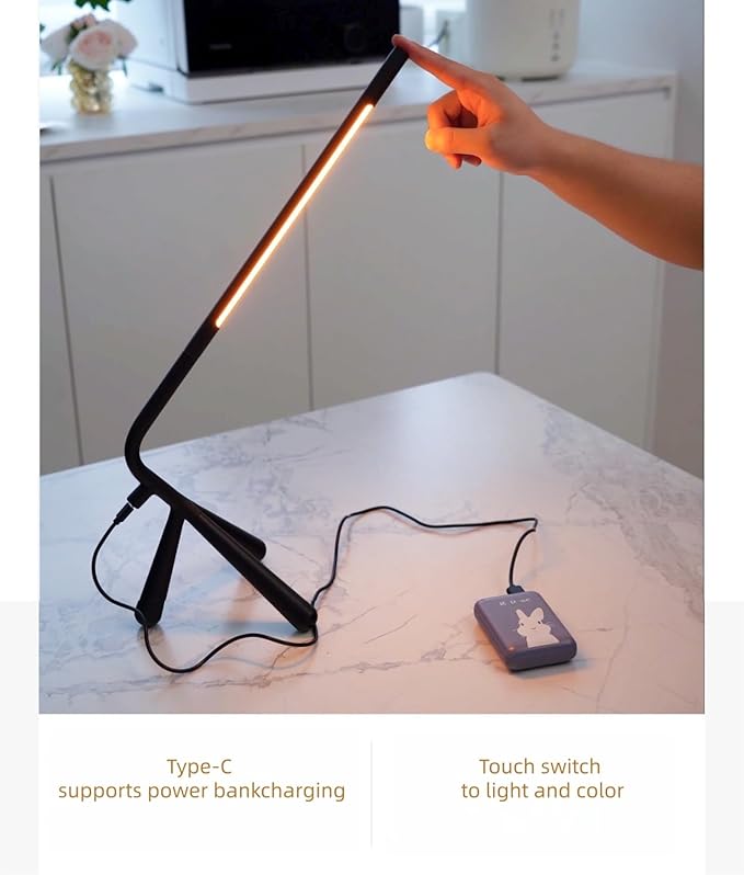 LED Creative Desk Lamp with USB Tybe-c Stepless Dimmable Eye Caring Desk Light for Home Office Bedroom Bedside College Dorm, Reading Lamp,Decorative Gift Table Lamp Red Orange