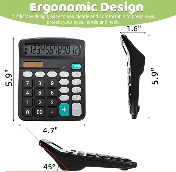 Noamus 8 Pack Desktop Calculator 12 Digit, Solar Battery Basic Calculators, Dual Power Electronic Calculators with Large LCD Display, Sensitive Button Handheld Calculator for Office Home School, Black
