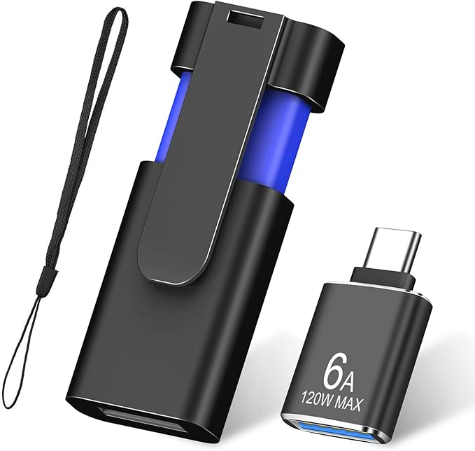 TEWENE 1-Pack Flash Drives 16GB USB 3.0 Flash Drive (&Type-C Adapter) Thumb Drive with Unique Clip Retractable, USB Memory Stick Jump Drive for Data Transfer - 16GB Blue