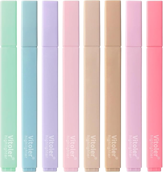 Piochoo Highlighters, 8 Pack Aesthetic Highlighters, Assorted Colors, Chisel Tip, No Bleed Bible Highlighter Pastel for Journaling Office School Bible Study Supplies
