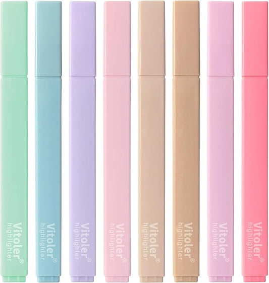 Piochoo Highlighters, 8 Pack Aesthetic Highlighters, Assorted Colors, Chisel Tip, No Bleed Bible Highlighter Pastel for Journaling Office School Bible Study Supplies