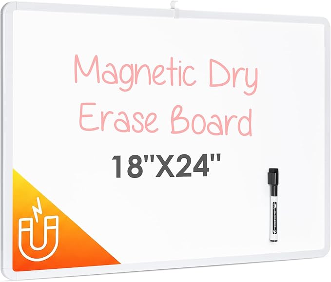 Mr. Pen- Magnetic Whiteboard Dry Erase, 18x24 Inches, Dry Erase Board with Black Fine Point Marker, Magnetic White Board for Students, Home, Office and Classroom