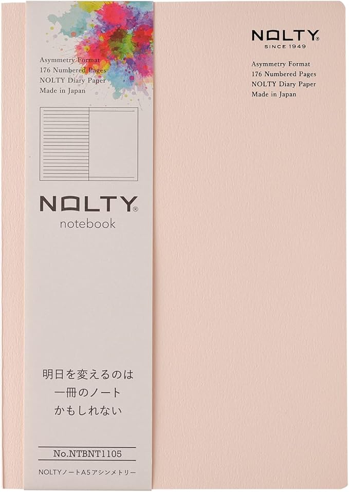 NOLTY Notebook, A5 Lined + Dot Grid, 176 Pages, Made in Japan, Pink, NTBNT1105