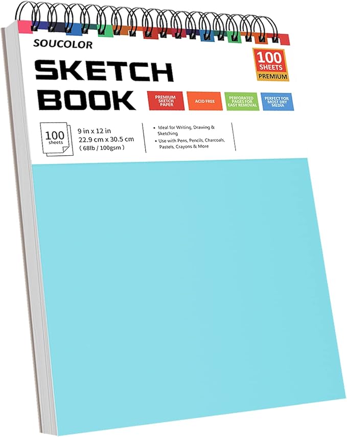 Soucolor Art Supplies Sketching Kit with 100 Sheets 2 Pack Sketchbook, Girl Gifts, Arts and Crafts for Kids Ages 8-12, School Supplies 9x12 Sketch Book Gifts for Kids Teens（Blue and Pink ）