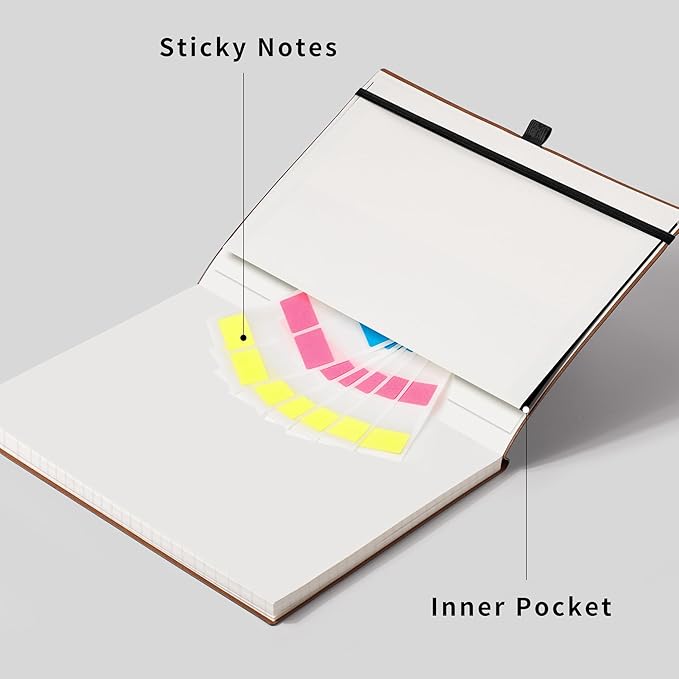 RETTACY Graph Grid Paper Notebook, 96 Pages, A4 Large Size (8.5'' x 11''), 5 Squares per Inch, Leather Softcover, 100 GSM Thick Paper, for School, Students, Math, Engineering (Brown)