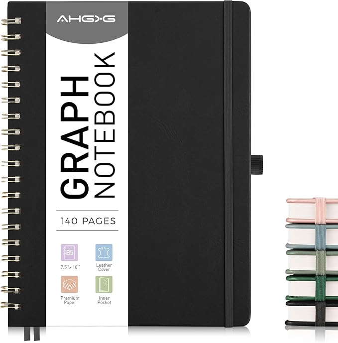 AHGXG Graph Paper Notebook, 140 Pages, B5 (7.6" x 10")