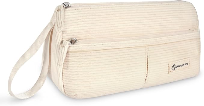 FINPAC Pencil Case, Corduroy Triangle Makeup Bag Kawaii Pen Bag Pouch | Pencil Holder Box Organize for Study, Office, or Travel, Beige