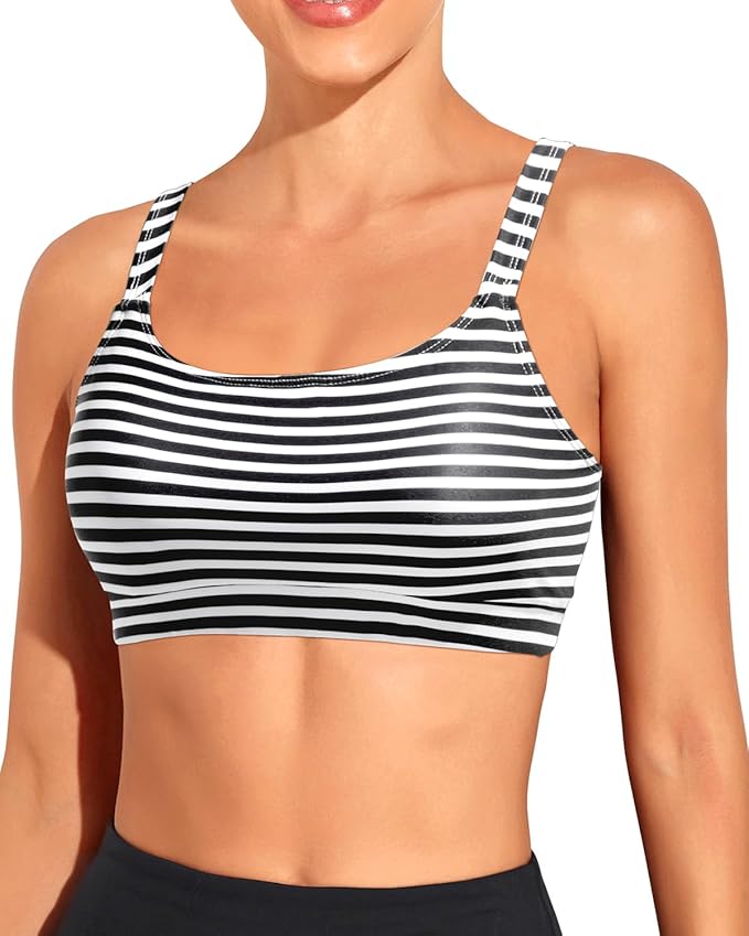Tempt Me Women Sports Bra Bikini Tops Scoop Neck Bathing Suits Top Padded Swim Crop Tops Only