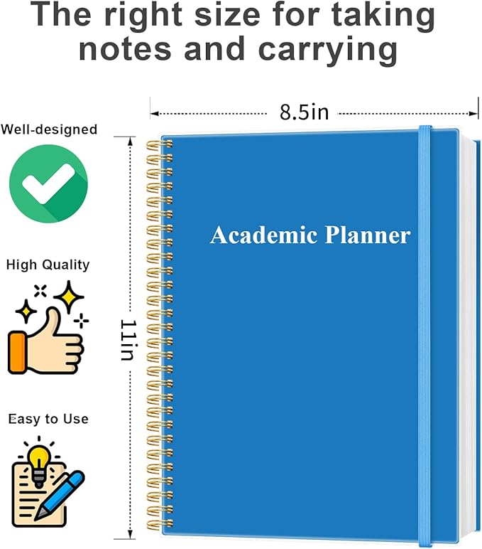 Academic Planner for 2026-2027 or Anytime - Undated Weekly Student Planner For Homeschool, High School, College & Nursing Students, 200 Pages, 8.5" x 11", Blue