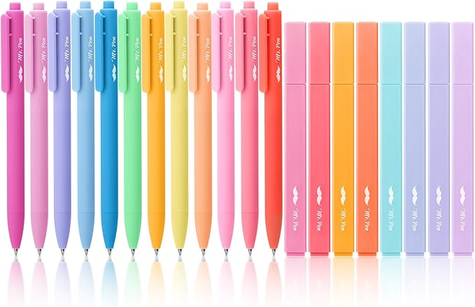Mr. Pen- Aesthetic Highlighters and Gel Pens, 20 Pack, Pastel Colors Bible Highlighters No Bleed, Fine Point 0.7mm Gel Pens, Fast Dry and No Smear for Bible Journaling, Planner, School Supplies
