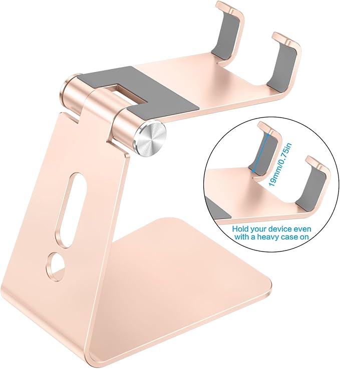 OMOTON Adjustable Cell Phone Stand, C2 Aluminum Desktop Phone Dock Holder Compatible with iPhone 15 14 13 Pro, SE, XR, 8 Plus 7 6, Samsung Galaxy, Google Pixel and More, Gold