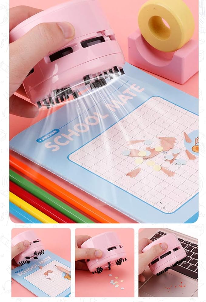 Electric Pencil Sharpener Stationery Set Gift Box Desktop Vacuum Cleaner Electric Eraser with Replacement Blade, Eraser, Battery Operated Automatic Sharpener, Pink
