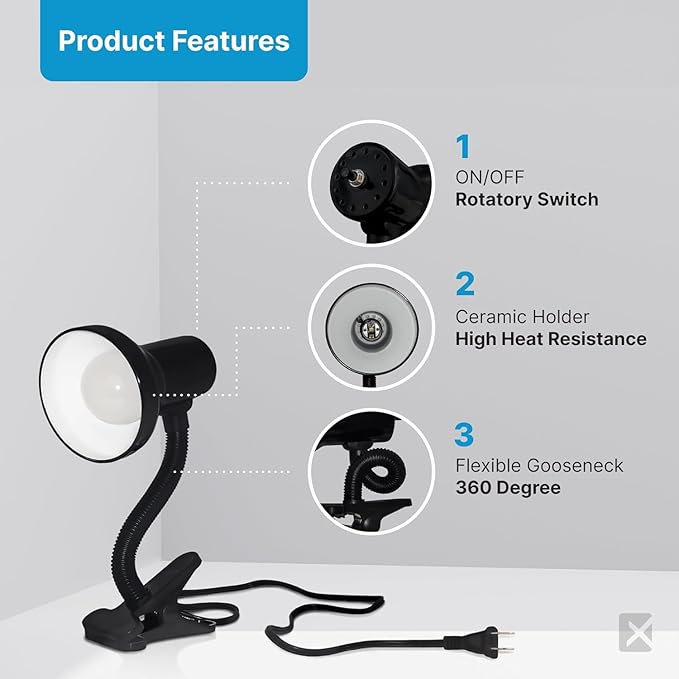 Xtricity LED Desk Light, 360° Adjustable Gooseneck, Home and Office Lamp with 7W A19 Bulb, 120V, On/Off Switch, 14” Height - Reading Lamps for Bedside Table, College Dorm (Black Finish)