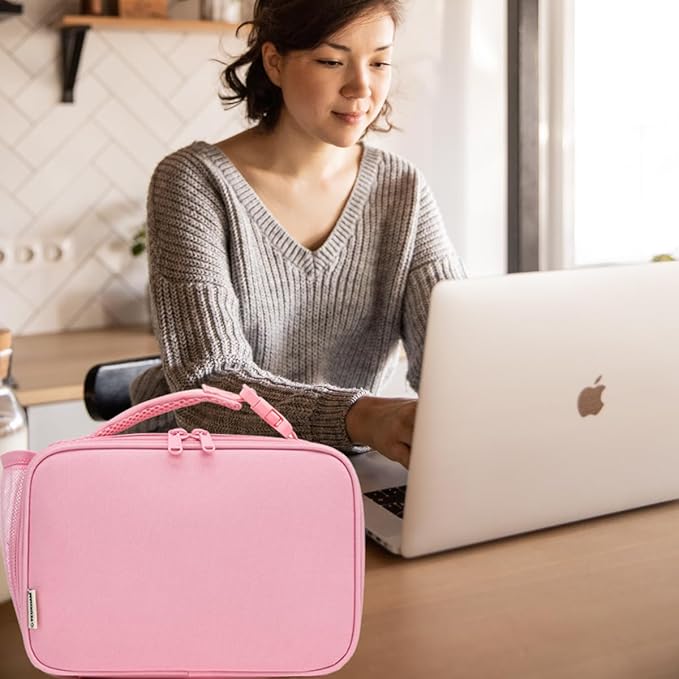 GYEUKHAM Insulated Lunch Box for School, Thermal Reusable Durable Freezable Lunch Bags for Kids Boys Girls Men Women - Small Soft Cooler Portable Lunch Tote Kit for Work Picnic Travel,Pink