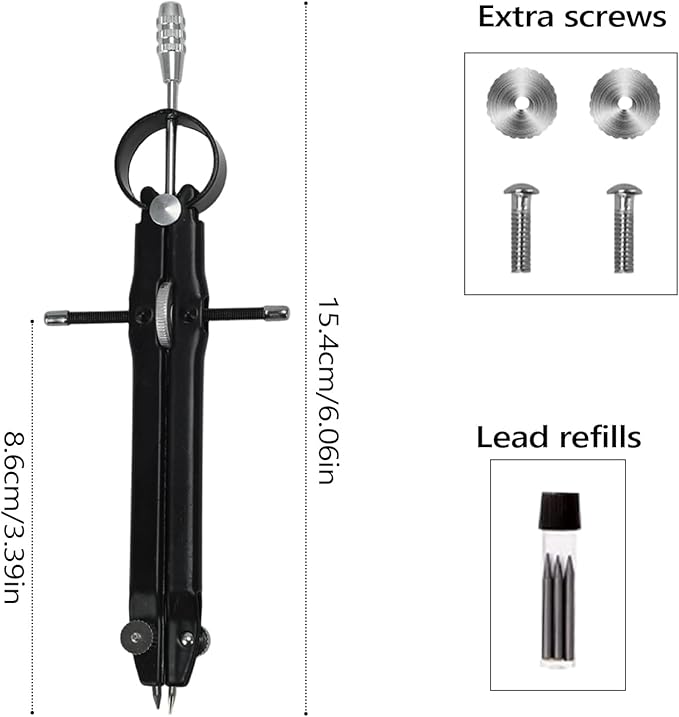 Compass for Geometry, Metal Compass with Extra Refills Compass Drawing Tool for Students Drafting Compass Back to School Supplies (Black 1pc)