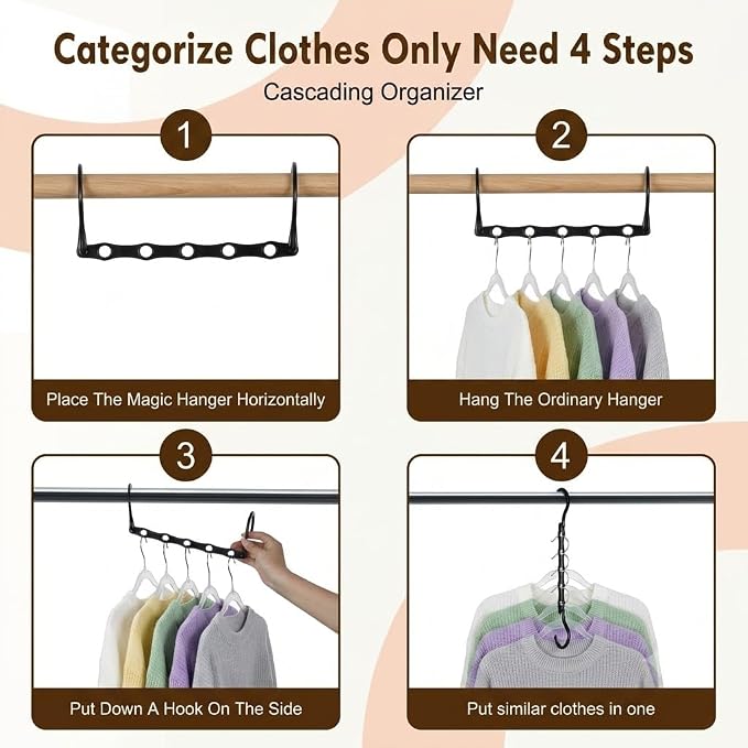 HOUSE DAY 10 Pack Space Saving Hangers, Black, Premium Smart Hanger, Closet Organizers and Storage, Sturdy Cascading Hangers with 5 Holes for Heavy Clothes, College Dorm Room Essentials