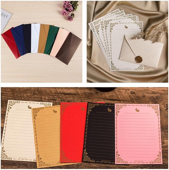 100 Sheets Rabbit Stationery Lined Paper,A5 Stationery Writing Paper with Antique Border Design,Letter Size (Unpunched) Ruled Filler Paper for Writing Letters,Vintage Invites (Red)