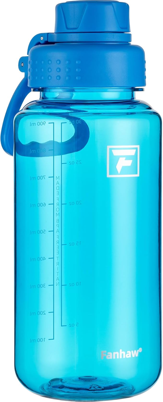 Fanhaw 32 oz Clear BPA-Free Tritan Water Bottle with Fast-Flow Spout Lid, Leakproof Wide-Mouth Reusable Bottle for Gym, School & Office (Classic Blue)