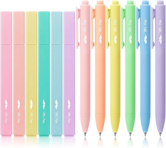 Mr. Pen- Aesthetic Highlighters and Gel Pens, 12 Pack, Pastel Colors Bible Highlighters No Bleed, Fine Point 0.7mm Gel Pens, Fast Dry and No Smear for Bible Journaling, Planner, School Supplies