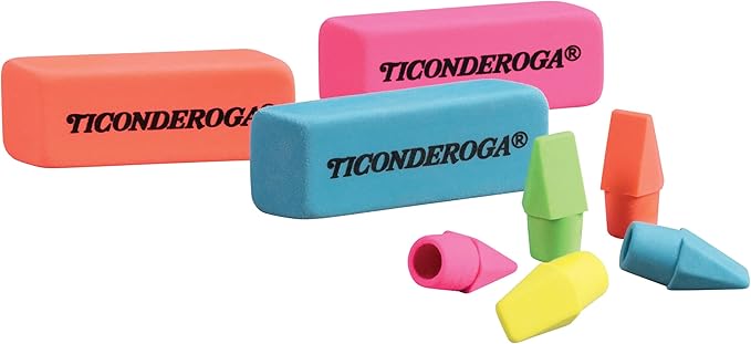 Ticonderoga Dixon Office & School Eraser Combination Set, 15 Eraser Multi-Pack, Multicolored (38931)