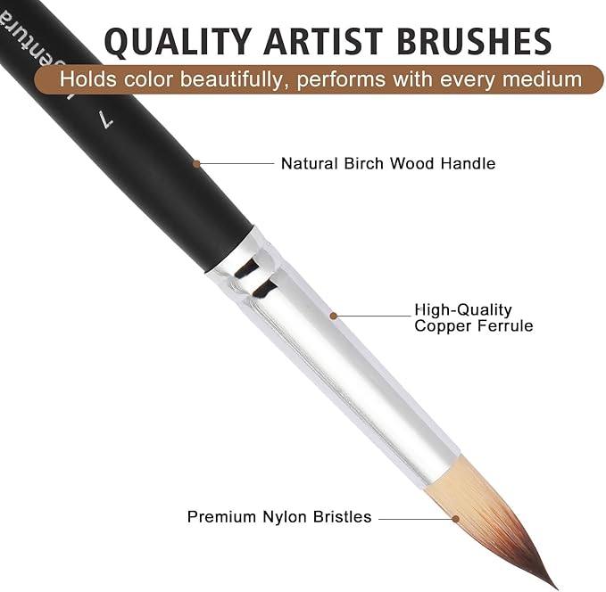 25 PCS Paint Brush Set for Acrylic, Oil & Watercolor, Artist Brush Kit with Flat, Filbert, Fan, Round, Liner, Dagger & Angle Brushes, Synthetic Bristles, Roll-Up Case