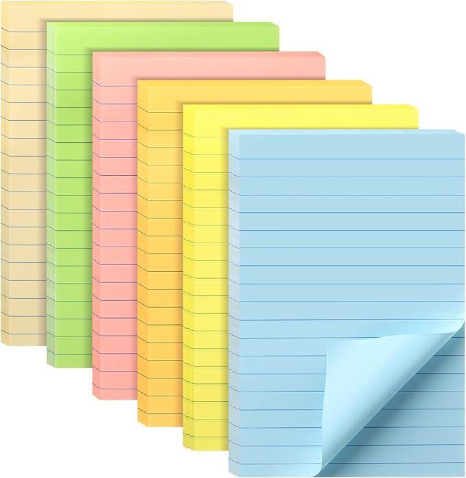 Mr. Pen- Lined Sticky Notes, 4" x 6", 6 Pads, 45 Sheets/Pad, Pastel Color, Sticky Notes with Lines, Ruled Post Stickies, Memo Pads, Self-Stick Note Pad for Office, School, Home, Study & Organization