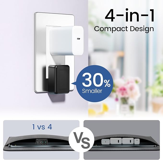 40W Flat USB C Wall Charger, 4Ports Foldable & Slim Fast Charging Blocks, Multiport Type C Cube Box Power Adapter Plug, Boxeroo USB C Charger Block Brick for iPhone Samsung Tablet (Black)