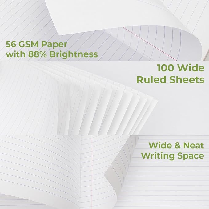 Assorted Marble Composition Notebook Wide Ruled (9.75x7.5 in), 100 Sheets | 200 Pages | For School, Office, Students, Teachers (1, Green)