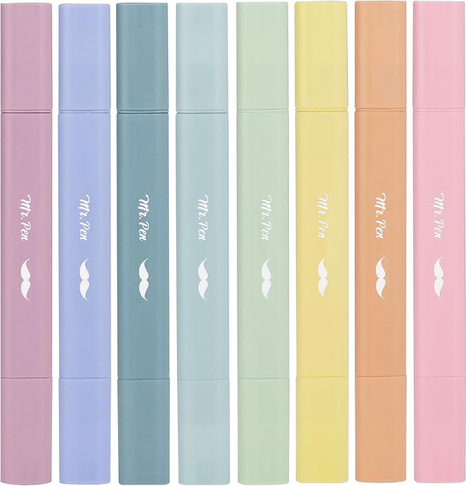 Mr. Pen- Aesthetic Highlighters No Bleed Through, Assorted Color, 8pcs | Dreamfield, Dual Tip for Journaling Supplies and School Accessories, Cute Highlighter, Bible Highlighters, No Bleed