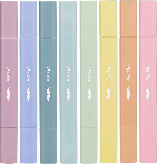 Mr. Pen- Aesthetic Highlighters No Bleed Through, Assorted Color, 8pcs | Dreamfield, Dual Tip for Journaling Supplies and School Accessories, Cute Highlighter, Bible Highlighters, No Bleed